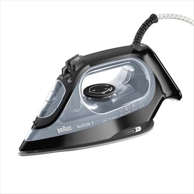 Braun TexStyle3 SI3055BK Ferro Da Stiro A Vapore, 5 Anni di Assistenza, Colpo Vapore 180g/min, Termostato Regolabile, Riscaldamento Rapido, Piastra Freeglide 3D Superceramic, Capacità 270ml, Nero