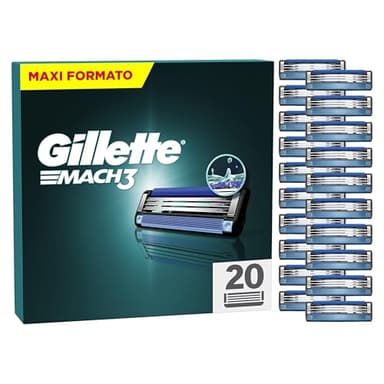 Gillette Mach3 Lamette di Ricambio per Rasoio da Uomo, Rasoi a 3 Lame per una Rasatura Profonda, 20 Lamette di Ricambio Gillette Mach 3 Con Striscia lubrificante