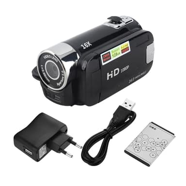Videocamera Digitale FHD Camcorder Con Rotazione di 270°, Alta Definizione 1080P, 16X Zoom, 32G Scheda Memoria per YouTube