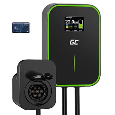 Greencell PowerBox Wallbox 22kW RFID Caricabatterie per Auto Elettriche EV Tipo 2 Presa Display LCD Compatibile con Model 3/S/X/Y, 500e, e-208, ID.3, ID.4, ZOE, EV6, Mach-E, Megane E-Tech, ForTwo