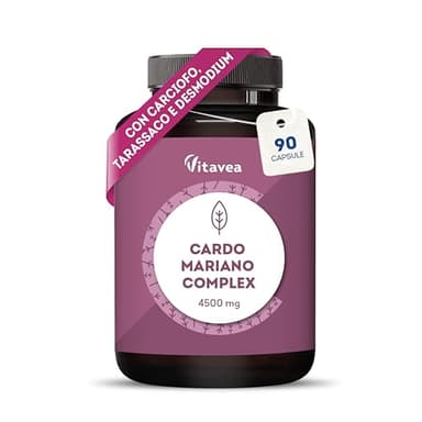 Cardo Mariano, Carciofo, Tarassaco & Desmodium - Complesso 4 in 1 per il Fegato - Depurativo Naturale - Vegano, Testato in Laboratorio, Senza Additivi Indesiderati - 90 Capsule - Vitavea