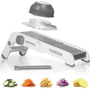 YoHous Mandolina per Verdure Professionale Regolabile - Taglia Verdure Manuale in Acciaio Inox - Affetta Verdure a Julienne, Cubetti e Fette Sottili