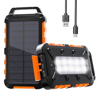 Powerbank Solare 26800mAh, PD15W Caricabatterie Solare Portatile USB C 3,0A Batteria Esterna 2 Uscite e 2 Ingresso Caricatore Solare con Luci LED Rapida per Smartphone, Tablet, Campeggio Ecc