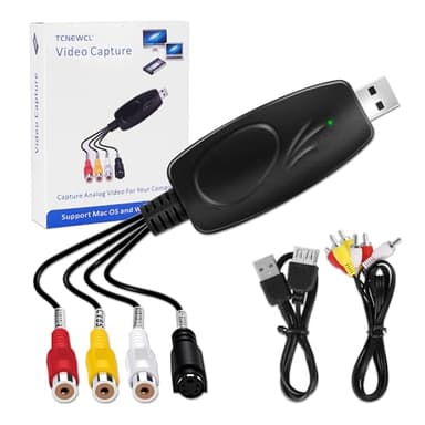 TCNEWCL Grabber Video Scheda di acquisizione video RCA a USB 2.0, VHS VCR TV a DVD Converter, supporto per Windows 7 8 10 Mac OS X PC