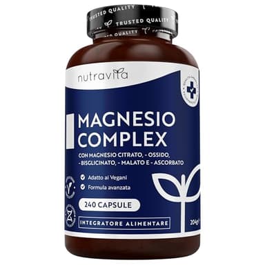 Nutravita Magnesio Completo 1146 mg – 240 Vegan Capsule - Complesso di Magnesio Bisglicinato, Citrato, Malato, Ossido, Ascorbato - 400 mg di Magnesium Elementare per Dose - Magnesium Complex