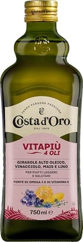 Costa d'Oro – Vitapiù 4 oli, 750 ml. Olio ricco di Omega 3 e 6 e vitamina E. Bottiglia da 75 cl.