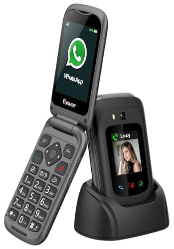 Funker E450 MAX Pro 2 - Telefono pieghevole 4G per anziani - Whatsapp - Videochiamata - Touch screen - Pulsante SOS - Geolocalizzazione - Batteria 1750 mAH - Compatibilità con apparecchi acustici -