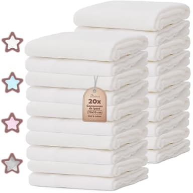 NatureMark Confezione da 20 in Mussola per Bambino – 100% Cotone – Mussoline Premium, Multiuso, Pannolini, Copertine e Panni per la Cura del Bambino, 70x70 cm, Bianco