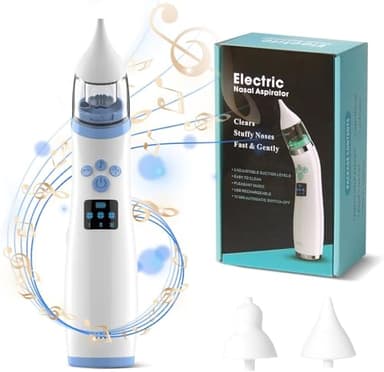 Anluomafuy Succhia Moccio Automatico per Bambini,Aspiratore Nasale Elettrico, 3 Livelli di Suzione Regolabile, 2 Punte incluse, Ricaricabile USB Portatile con Musica Rilassante e Luce Notturna