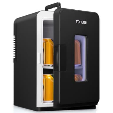 FOHERE Mini Frigo 2 in 1, Frigorifero Portatile da 15 Litri con Funzione di Raffreddamento e Riscaldamento, 12V DC/220V AC per Auto, Uffici e Camere da Letto, Modalità Eco & Max