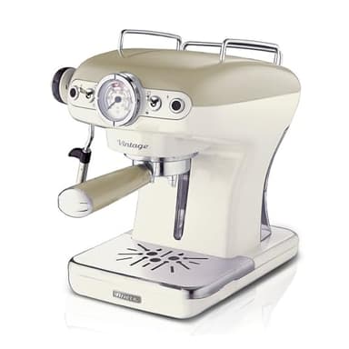 Ariete 1389 Macchina da Caffè Espresso di Design - per Polvere e cialde ESE - filtro 1 e 2 tazze - Montalatte - 850 Watt - Linea Vintage - Beige