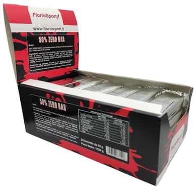 Barrette Proteiche Senza Zucchero 50% Zero Bar FlorioSport® 24 pz da 55g al 50% di Proteine del Siero del latte Isolate Whey. Peso Netto 1320g. Massa Muscolare (Cioccolato Bianco e Frutti di Bosco)