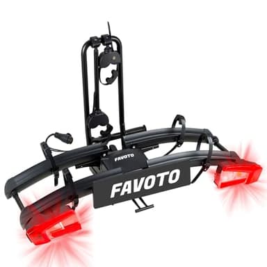 Favoto Portabici da Gancio Traino per 2 E-Bike - Pieghevole con Ruote e Serratura Capacità 60kg Adatto a Pneumatici fino a 4.0" Struttura in Alluminio Facile da Trasportare