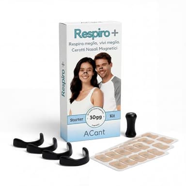 ACant Respiro + - 60 Cerotti Nasali Magnetici Antirussamento – Cerotto Nasale con Dilatatore Nasale Magnetico per Respirazione Migliorata, Naso Libero di Notte e nello Sport