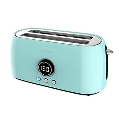 Cecotec ClassicToast 15000 Tostapane digitale extra doppio blu 1500 W, 2 Slot Lunghi per 4 toast, display digitale, 3 funzioni, canne superiori, design retrò