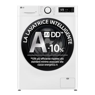 LG AI DD F2R3S08NSWB Lavatrice Slim a Carica Frontale 8kg Serie R3, Lavatrice Classe A, 1200 giri, Lavaggio Vapore, AI Wash, Motore Inverter Direct Drive, Smart Diagnosis, Libera installazione, Bianca