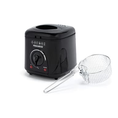 Progress EK2969PBLKVDE Friggitrice Compatta da 1L - Cestello di Cottura Antiaderente Rimovibile, Facile da Pulire, Antiscivolo, Controllo della Temperatura Regolabile, Filtro Riduttore di Odori, 950W
