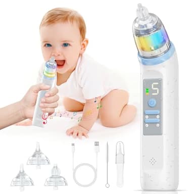 Aspiratore Nasale Bambini Neonato Elettrico: Automatico Succhia Moccio con 5 Livelli di Aspirazione e 3 Punte in Silicone - Ricaricabile Pulisci naso con Funzione Musica e Luci per Piccoli e Neonati
