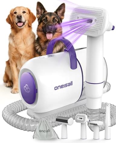 oneisall cane aspirapolvere con spazzola, forte potenza di aspirazione cane spazzola aspirapolvere con 12000 Pa, succhia il 99,99% dei peli di animali domestici (1,5L) con 4 accessori per la cura