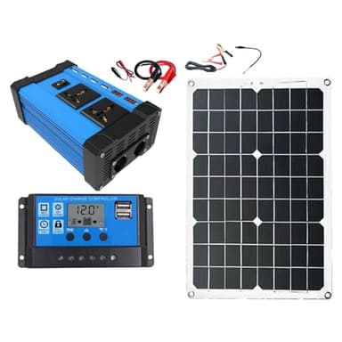 DADEA Kit Pannello Solare con Batteria e Inverter, Kit Sistema Solare Domestico da 300 W, Inverter da 12 V a 220 V Pannello Solare da 18 W 18 V con Controller, Sistema di Generatore Solare per Casa, C