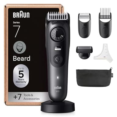 Braun Regolabarba Uomo Series 7, Rasoio Elettrico Barba, +7 Strumenti Da Barbiere, Lama ProBlade Affilata a Vita, 120 Min Autonomia, Impermeabile, Selettore Di Precisione 40 Lughezze, BT7525, Grigio