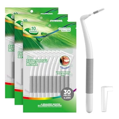 Annauiy Scovolini Dentali, 0,4 mm, Ultra Sottili, 30 Pezzi, a Forma di L con Angolo di 90°, Grigio, per Persone con Spazi Ristretti