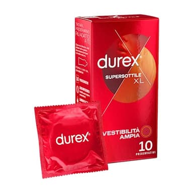 Durex SuperSottile XL, Preservativi Ultra Sottili e Extra-Large, 10 Profilattici