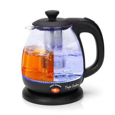 Taylor Swoden Abel - Bollitore Elettrico da 1 Litro, Bollitore in Vetro Borosilicato 2200W, Luce Led, funzione di Mantenimento Caldo, Con Infusore e Filtro Rimovibile, Teiera BPA-Free
