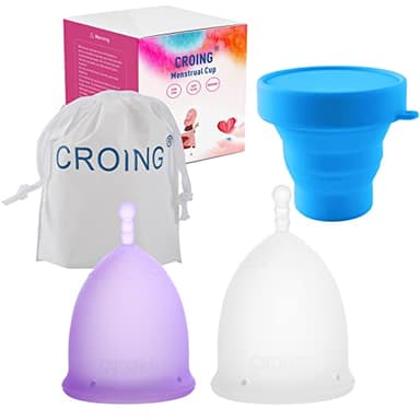 CROING 𝗖𝗼𝗽𝗽𝗲𝘁𝘁𝗮 𝗠𝗲𝘀𝘁𝗿𝘂𝗮𝗹𝗲 Coppetta Mestruale 2 Pezzi (Viola S e Bianca L)