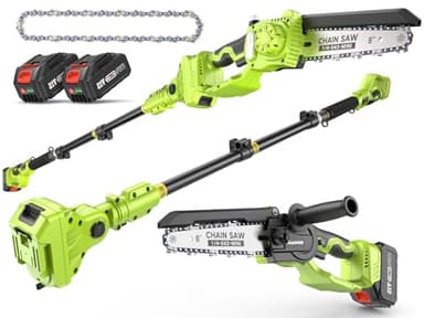 Supstable Motosega Telescopica a Batteria, Potatore Telescopico & 8 Pollici Mini Motosega 8000mAh, Sega ad Asta Brushless 21V, Velocità Catena 7 m/s, Auto-Lubrificante, Altezza di Lavoro 4,57m