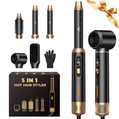OKWRAP Hairstyler 5 in 1 LCD Asciugacapelli 5 in 1 Airstyler 5 in 1Multifunzione Phon Capelli,Spazzola Asciugacapelli Per Dare Volume Ai Capelli, Lisciare, Ioni Air Curler Brush,Strumenti per Capelli