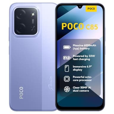 XIAOMI POCO C85, Smartphone 8+256GB, Display 6,9" 120Hz 7,99mm Design, MediaTek Helio G81-Ultra Octa-core, Doppia fotocamera AI da 50MP, 6000mAh, garanzia di 2 anni, Viola, Caricabatteria non incluso