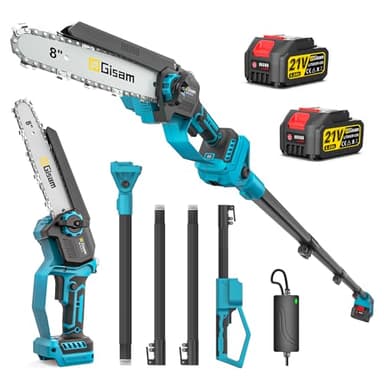 Mini Motosega 2 In 1 Con Asta Telescopica, Motore Brushless Da 2600 W, Motosega Da 8 Pollici, Oliatore Automatico E Tendicatena Senza Attrezzi E 2 * 4000 Mah, Estensibile Fino A 4,2 M Per La Potatura