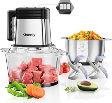 tritatutto elettrico 2 litri, Robot da cucina da a 3 velocità con 2 ciotole e 2 set di lame a due livelli, tritacarne e verdure da 400 W per carne, verdure, frutta e noci (DC2)