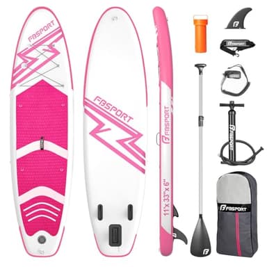 FBSPORT Tavola da SUP Gonfiabile SUP, Stand Up Paddling Board, Stand Up Paddle Board Gonfiabile per Stand Up Paddling 15CM Spessore, Surf con Alluminio Regolabile SUP Paddle + Pompa(Pink)