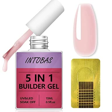 INTOBAS Nudo Rosa Gel Ricostruzione Unghie Professionale 5 In 1, Builder Gel 15ml, Smalto Semipermanente Primer Per Acrigel, Extension, Restauro E Nail Art