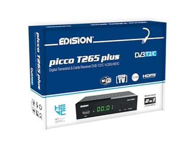 EDISION PICCO T265 plus Modello 2024 Decoder Digitale Terrestre 2024 Full HD DVBT2 H265 HEVC 10 Bit Bonus TV, FTA, USB, HDMI, SCART, Sensore IR, Supporto USB WiFi, Telecomando Universale 2in1, Main 10