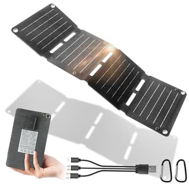 HOTUT Caricabatterie Solare Portatile, 10W Caricabatterie Solare per Cellulare con Porte USB, IP67 Impermeabile ETFE Pannello Solare Portatile Pieghevole per Smartphone Tablet Powerbank
