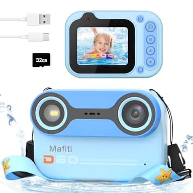 Mafiti Kids Fotocamera digitale impermeabile Fotocamera subacquea per snorkeling e immersioni con display IPS da 2,4" Fotocamera digitale ricaricabile tramite USB (blu)