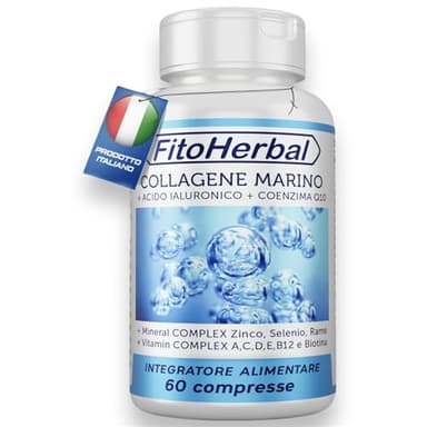 COLLAGENE MARINO CON ACIDO IALURONICO Coenzima Q10 | Compresse di Collagene Idrolizzato Potenziato con Vitamina Complex A C D E B12 Biotina Zinco Selenio Mantenimento Pelle Capelli Articolazioni Ossa