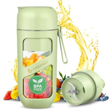 AMZCHEF Frullatore Portatile Sottovuoto - Frullatore Portatile USB Ricaricabile per Frullati e Smoothie - Mini Frullatore Elettrico con 10 Lame per Sport, Viaggi, Escursionismo, Senza BPA