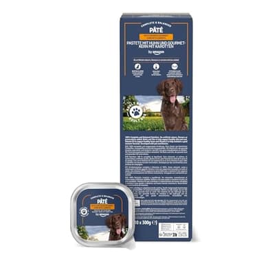 by Amazon, Cibo Umido per Cani, Paté di Pollo, Ripieno Gourmet con Carote e Pasta, 300g, Confezione da 10