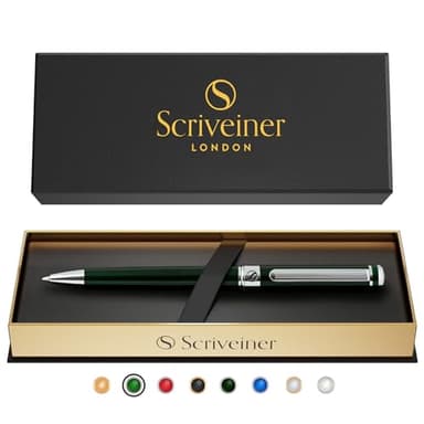 Scriveiner Penna a sfera Penna di lusso Verde Inglese molto scuro, finitura cromata, ricarica nera Schmidt, miglior set di penne a sfera per uomini e donne, ufficio professionale