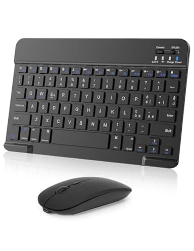 Nsyee Set Tastiera e Mouse Wireless, Tastiera Bluetooth Tablet Portatile Sottile Ricaricabile Universale per iPad/Tablet/PC/iOS/Android/Windows/Samsung Tab/Lenovo, Layout Italiano, Nero
