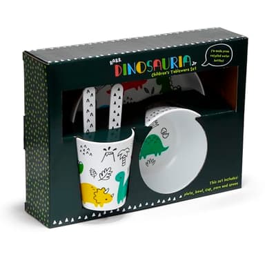 Puckator - Set Pappa Per Bambini in RPET Ciotola, Bicchiere, Piatto, Posate - Dinosauri - Dinosauria