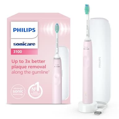Philips Sonicare Serie 3100 Spazzolino elettrico sonico, con sensore di pressione incorporato, SmarTimer e QuadPacer, 1 testina, custodia da viaggio, rosa, HX3673/11, Sonicare 3100, Rosa
