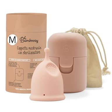 Bamboozy Coppetta Mestruale Con Sterilizzatore (M) - Coppette Mestruali Riutilizzabili Realizzate in Silicone Medico - Fino a 12 Ore di Protezione - Senza Plastica, Senza BPA