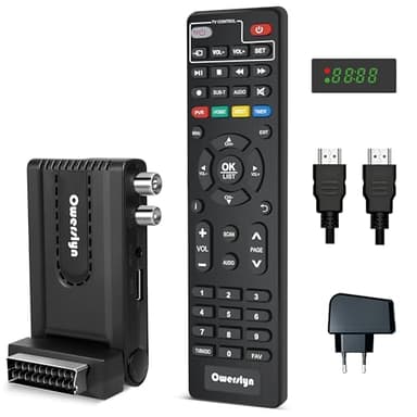 Decoder Digitale Terrestre 2026, OWERSLYN Decoder DVB-T2 HD 1080P H265 HEVC Main 10 Bit, HDMI CEC TV Stick Supporto Uscita HDMI/Scart e USB Multimediale/PVR Recorder/Telecomando 2in 1
