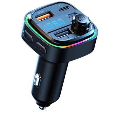 Knocery Trasmettitore FM Bluetooth per auto, radio, lettore musicale, MP3, ricarica rapida USB e tipo C QC3.0, vivavoce, multicolore