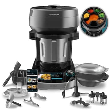 Cecotec Robot da Cucina Multifunzione con dispenser alimentare Mambo CooKing Unique. 2200 W, 45 funzioni, migliaia di ricette guidate, brocca unica da 5 l, accessori: vaporiera o pala per stufati